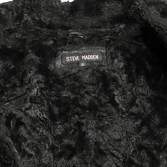 Vintage Steve Madden Leather Coat Small Black Fur Lined Y2K Suede Jacket - Picture 6 of 16